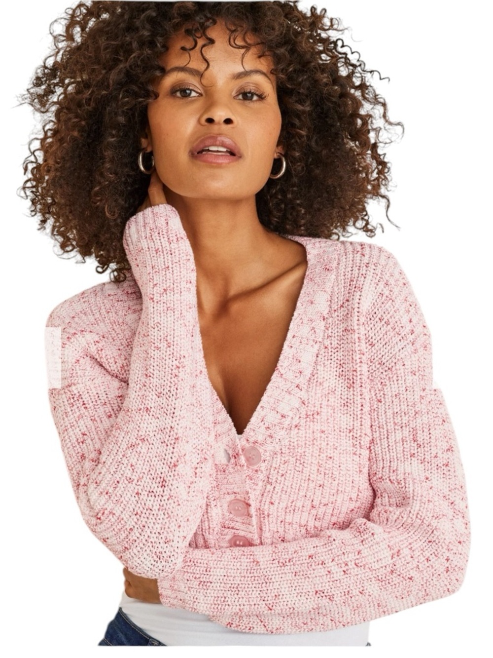 VENUS Pink Button-Front V-Neck Knit Cardigan Crop S